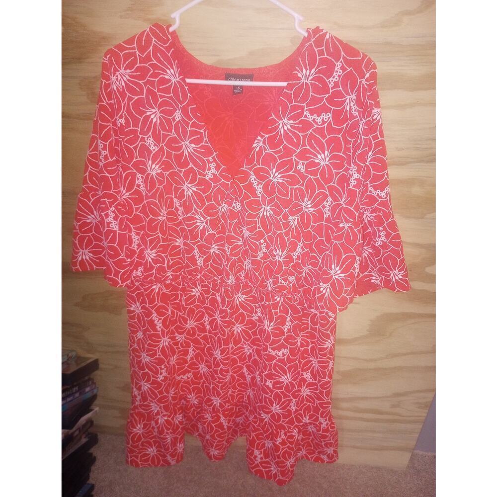 2/$15 Chloe and Rene Dress‎ 1X Orange Floral Ruffle